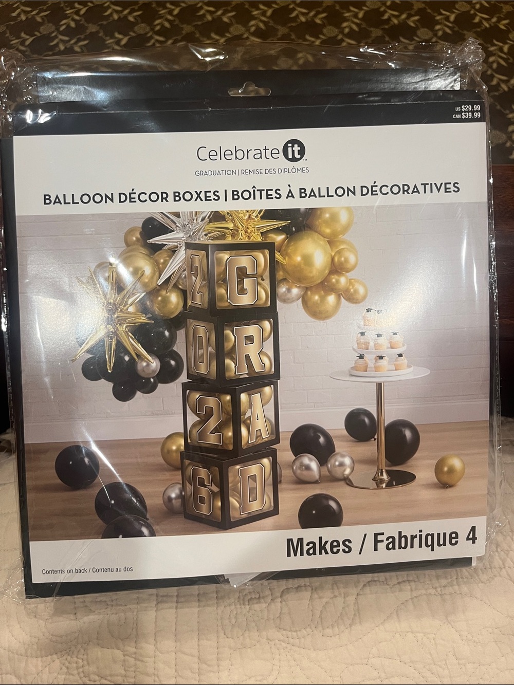 Celebrate It Gold and Black Balloon Décor Boxes - Party Stacking Cubes